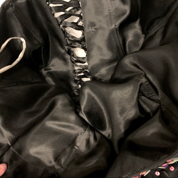 TIFFANY black confetti sequined grad prom dress satin corset back - Picture 6 of 13